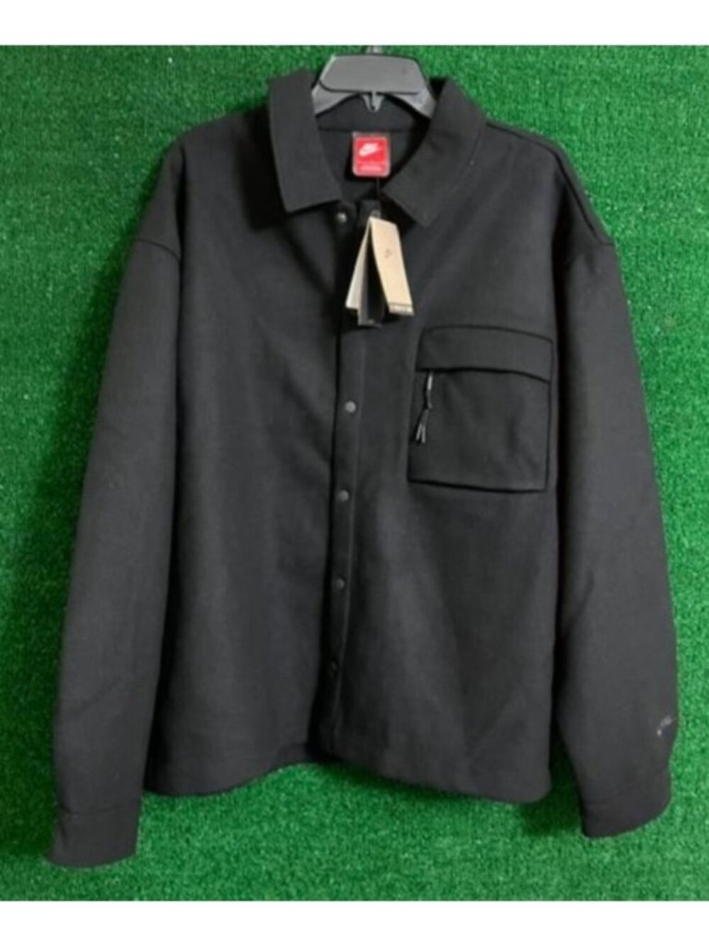 Men Nike Tech Wool Jacket Black Snap Button Close $160 Sweater HF0132-010 Size L